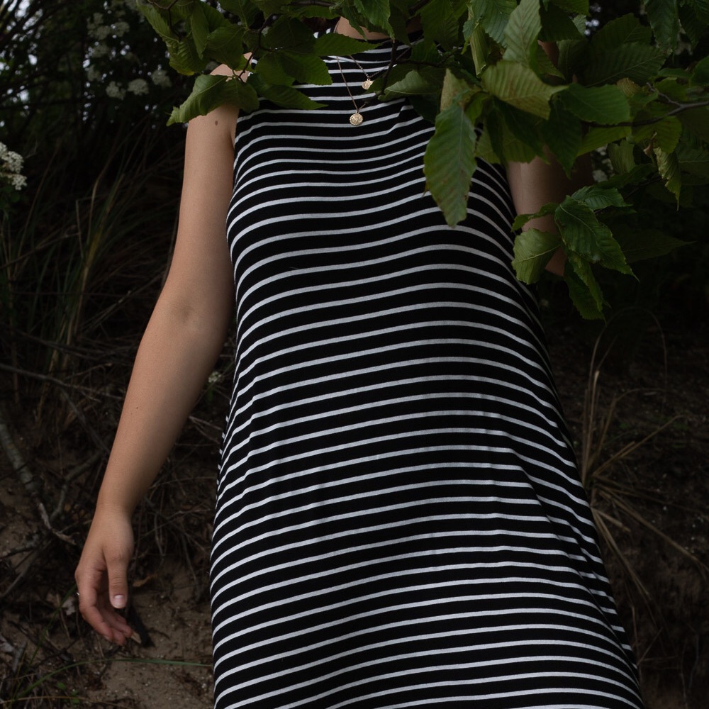 Midi stripped shift sleeveless dress
